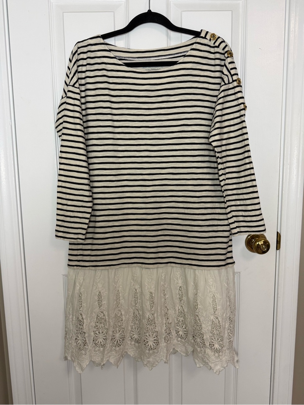 Soft Surroundings Left Bank nautical cotton Navy and Cream Striped Dress